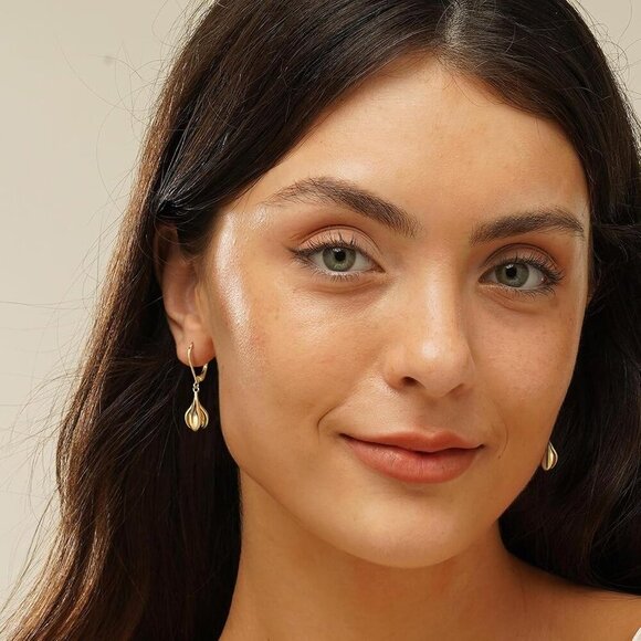 14K Gold- Floral Leverback Dangle Drop Hypoallergenic Earring for Women - Picture 2 of 7